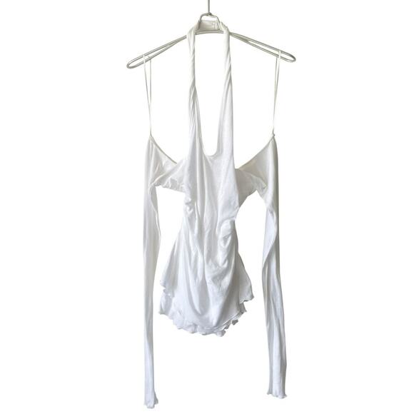 Zara White Off Shoulder Ruched Fitted Blouse Long Sleeve Size Small - Picture 1 of 8